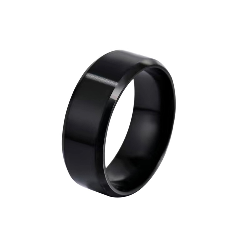 Men’s black titanium stainless steel 8mm wide comfort band ring 10 NIB